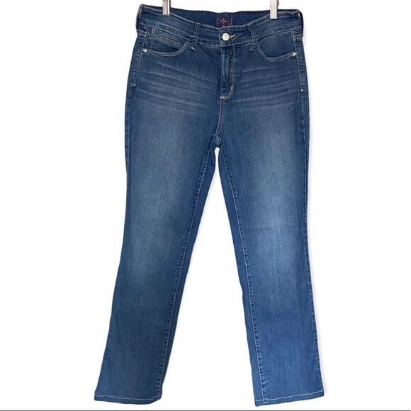 NYDJ Blue Mid-Wash High-Rise Straight-Leg Jeans Size 12 - Picture 1 of 7